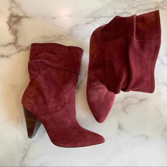 JOIE Gabbissy Slouchy Suede Bootie Wine Burgundy Maroon - Picture 3 of 7